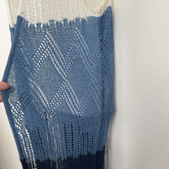 Forever 21 Sweater Womens M Blue Crochet Knit Long Open Fairy Hippie Boho Fringe - Picture 6 of 11